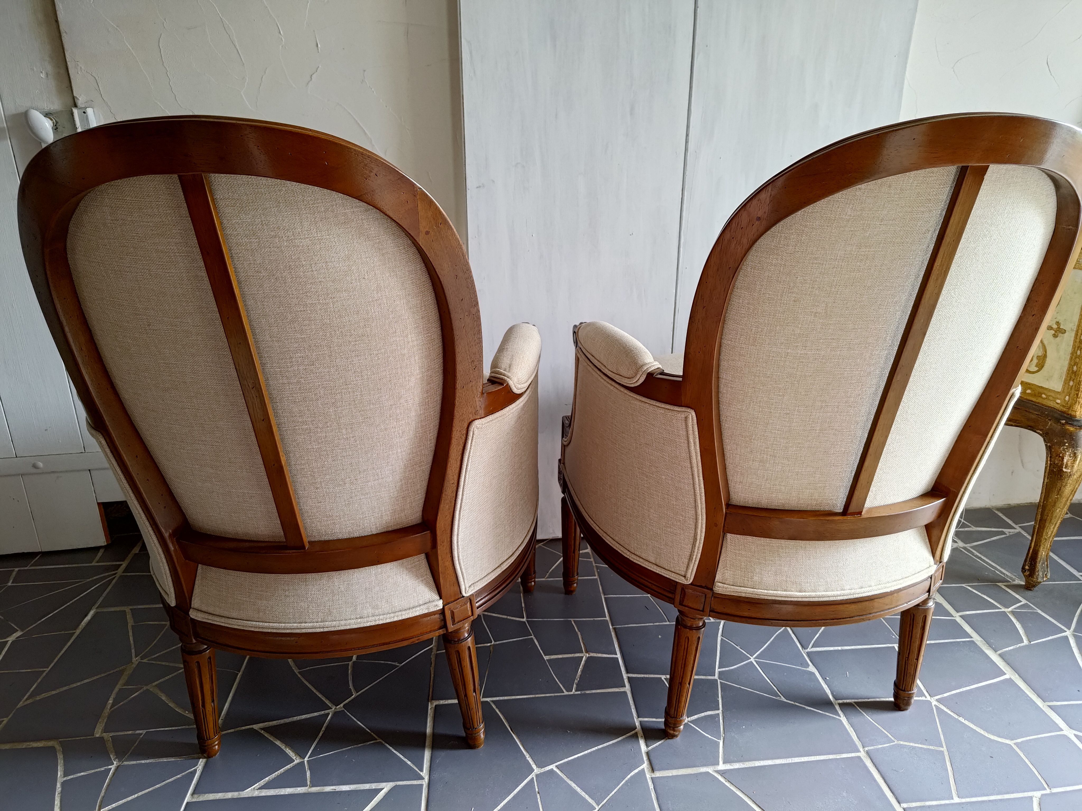 pair of Louis XVI style bergères armchairs