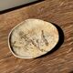Small beige oval petrified wood dish or tray with crystals.