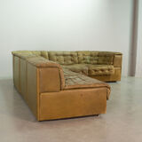 De Sede DS11 Olive Green Patched Leather Modular Sofa, 6 Elements. 1970s