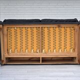 1970s, Danish 2-seater sofa, original black furniture leather, teak wood.