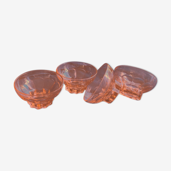 4 Glasses / Cups in translucent pink glass