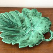 Plat Coupe Vide poche Vintage barbotine feuille faïence Sarreguemines