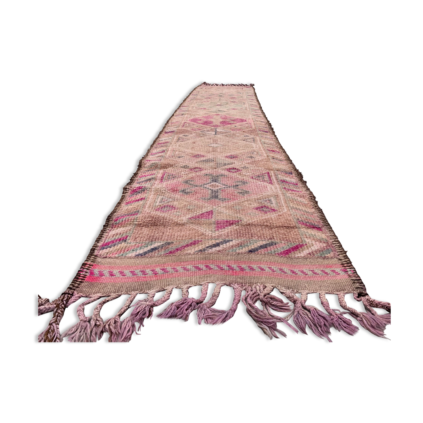 Vintage turkish  tribal runner 390x83 cm veg dye wool rug tribal, handmade