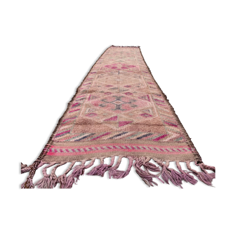 Vintage turkish  tribal runner 390x83 cm veg dye wool rug tribal, handmade