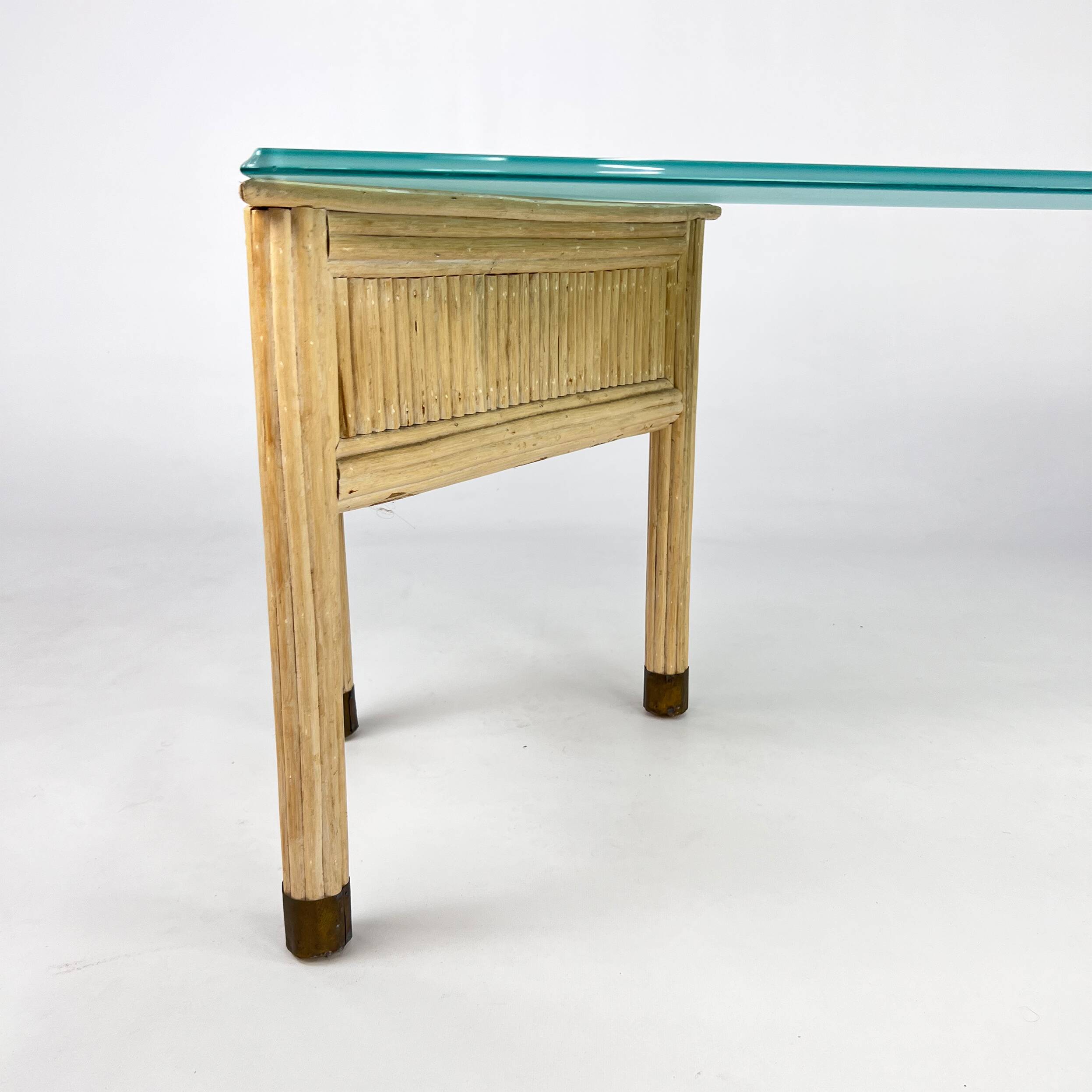 Table d'Appoint en Bambou et Verre, 1970s