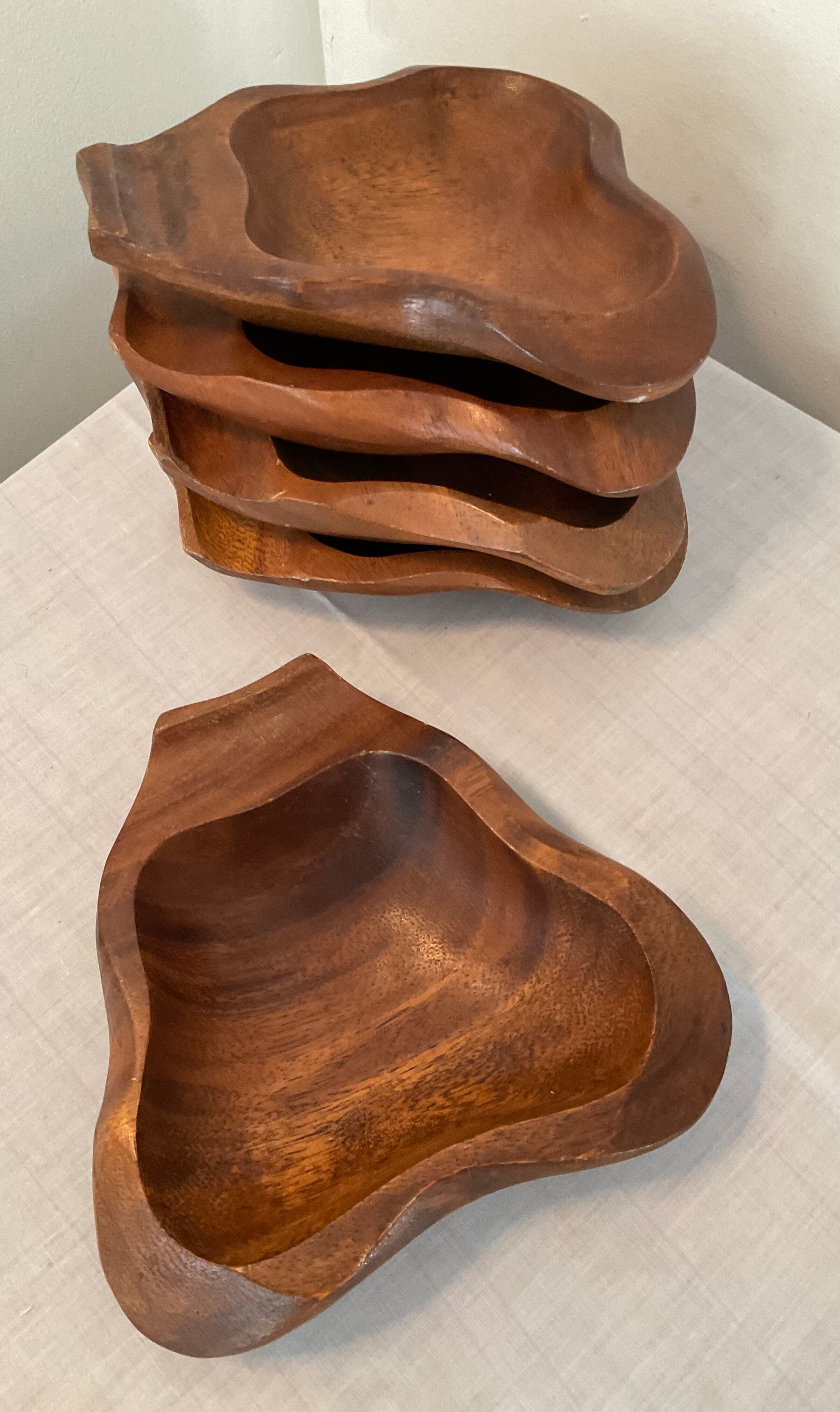 Series of 5 vintage wooden ramekins from the 70s