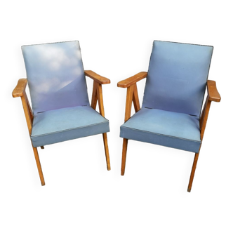 Pair of bridge armchairs with compass feet