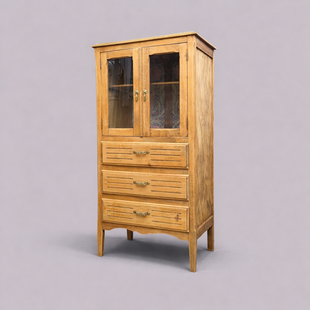 Art Deco glass-fronted Parisian buffet in raw wood