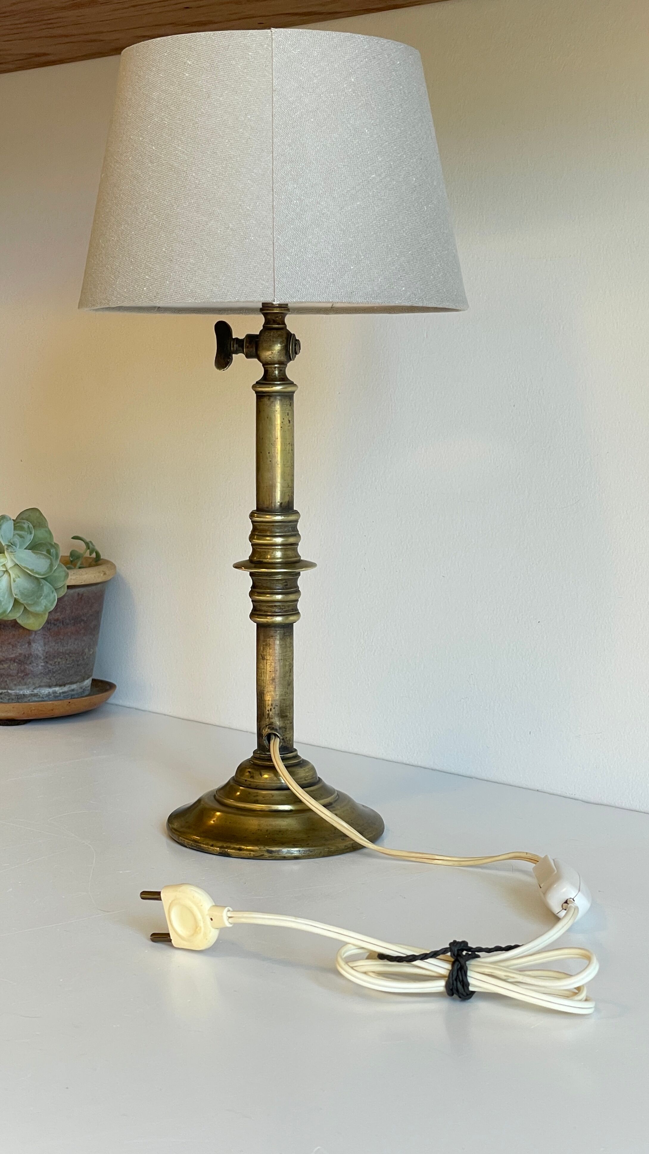 Solid brass lamp and vintage fabric