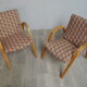 Pair of vintage wooden armchairs and harlequin fabric year 70