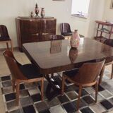 Art Deco flaming walnut dining table