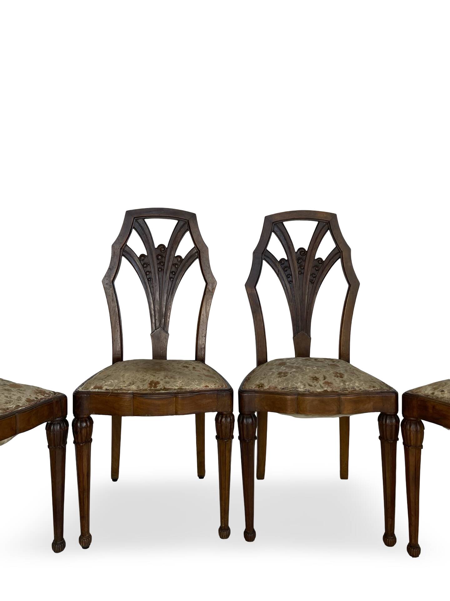 Ensemble de 6 chaises de salle à manger en noyer sculpté Art Déco, années 1920/1930