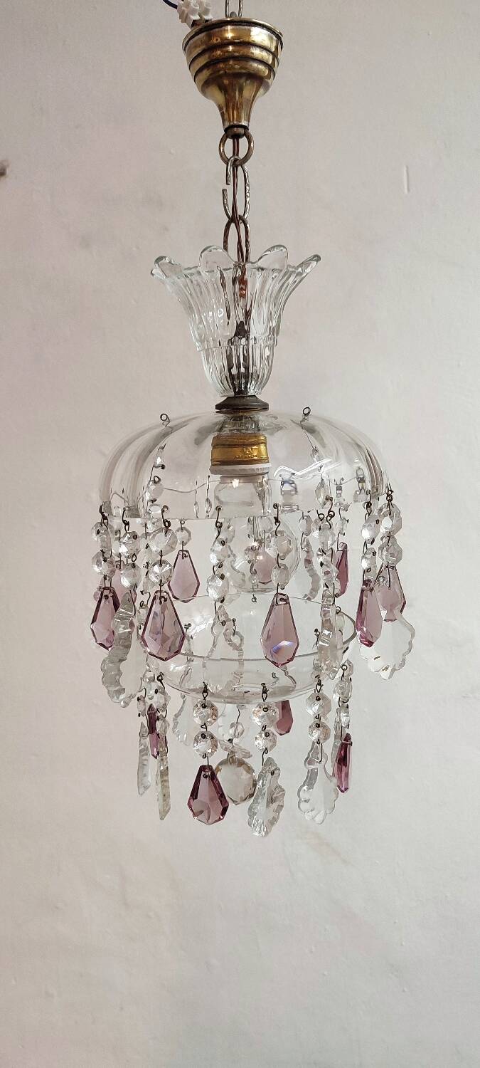 Lámpara de techo de cristales. Francia, 1950s.