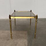 Mid-century Hollywood neoclassical brass and glass side tables or bedside tables from the 1950s, set of 2.