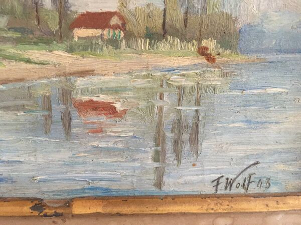 Tableau ancien Bord de rivière .