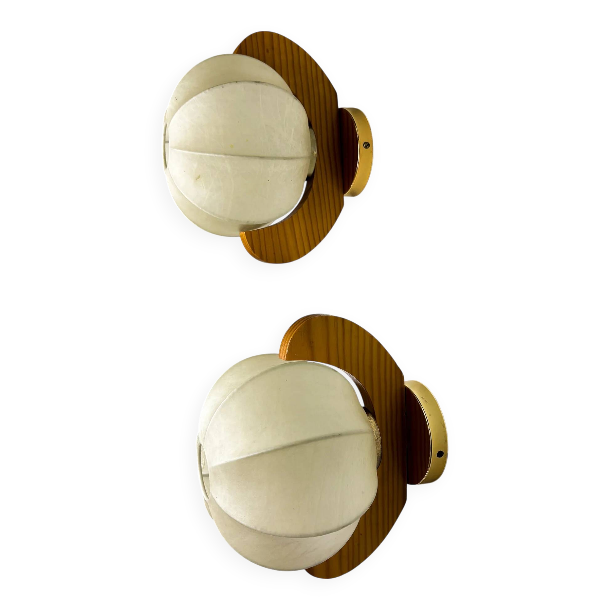 Pair of cocoon sconces with pine, Italy, 1970