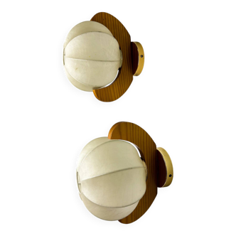 Pair of cocoon sconces with pine, Italy, 1970