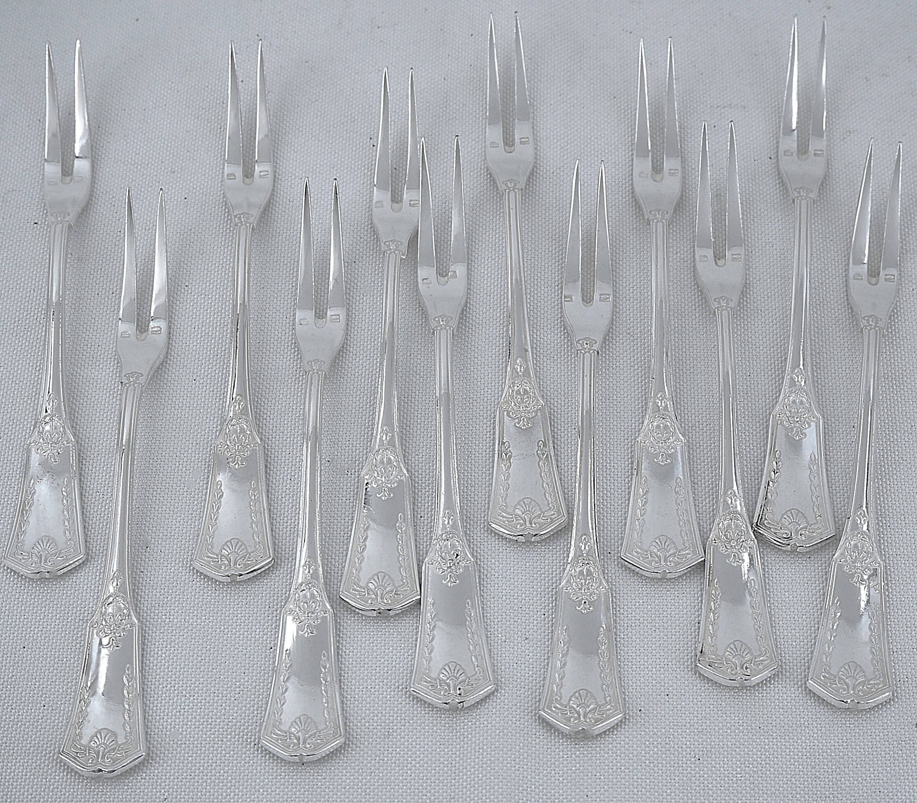 Sfam Empire Without Restraint, 12 snail forks, seafood in silver-plated metal.