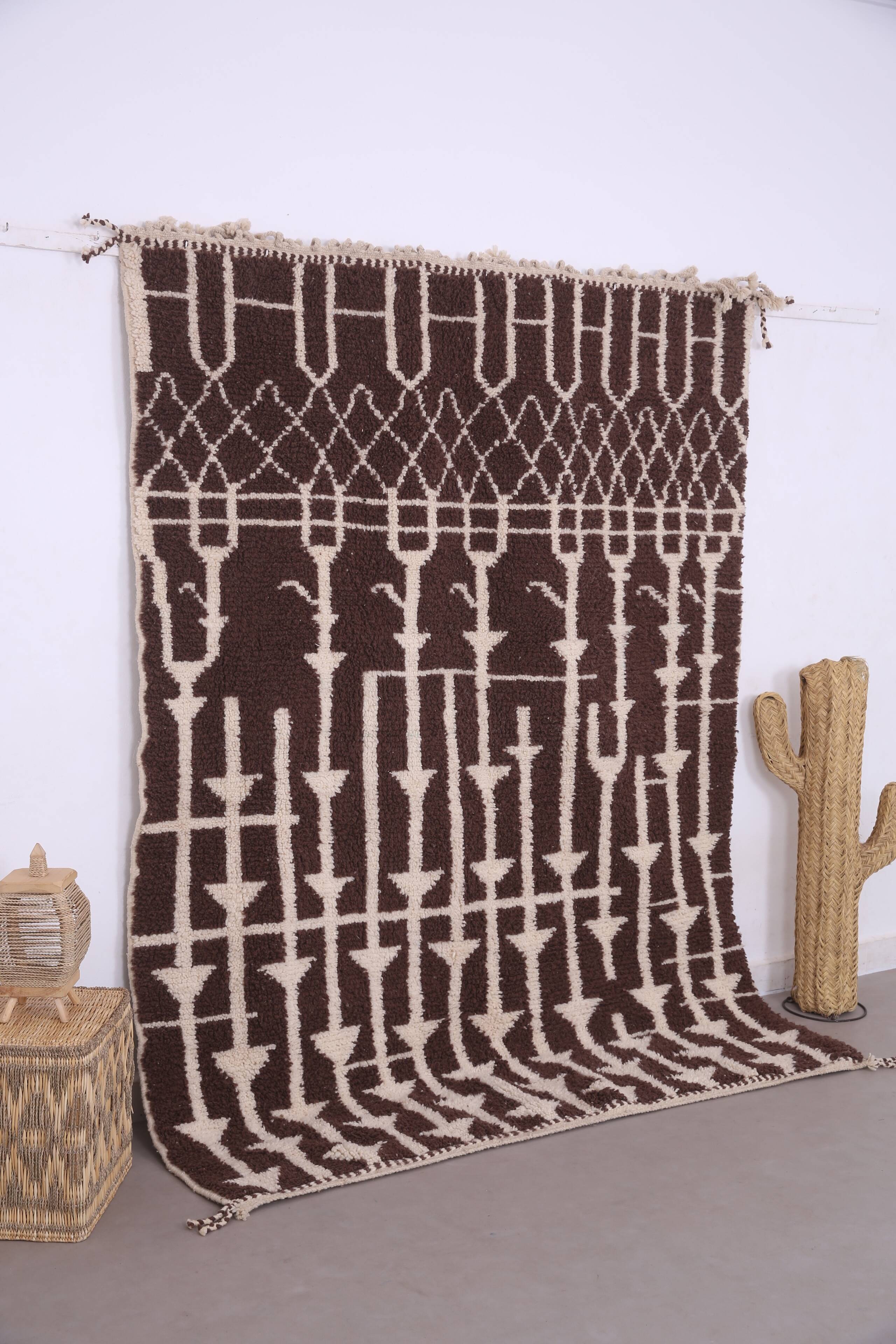 Brown Beni Ourain Rug 183 x 246 cm, Handmade Berber Wool Rug, Vintage Style