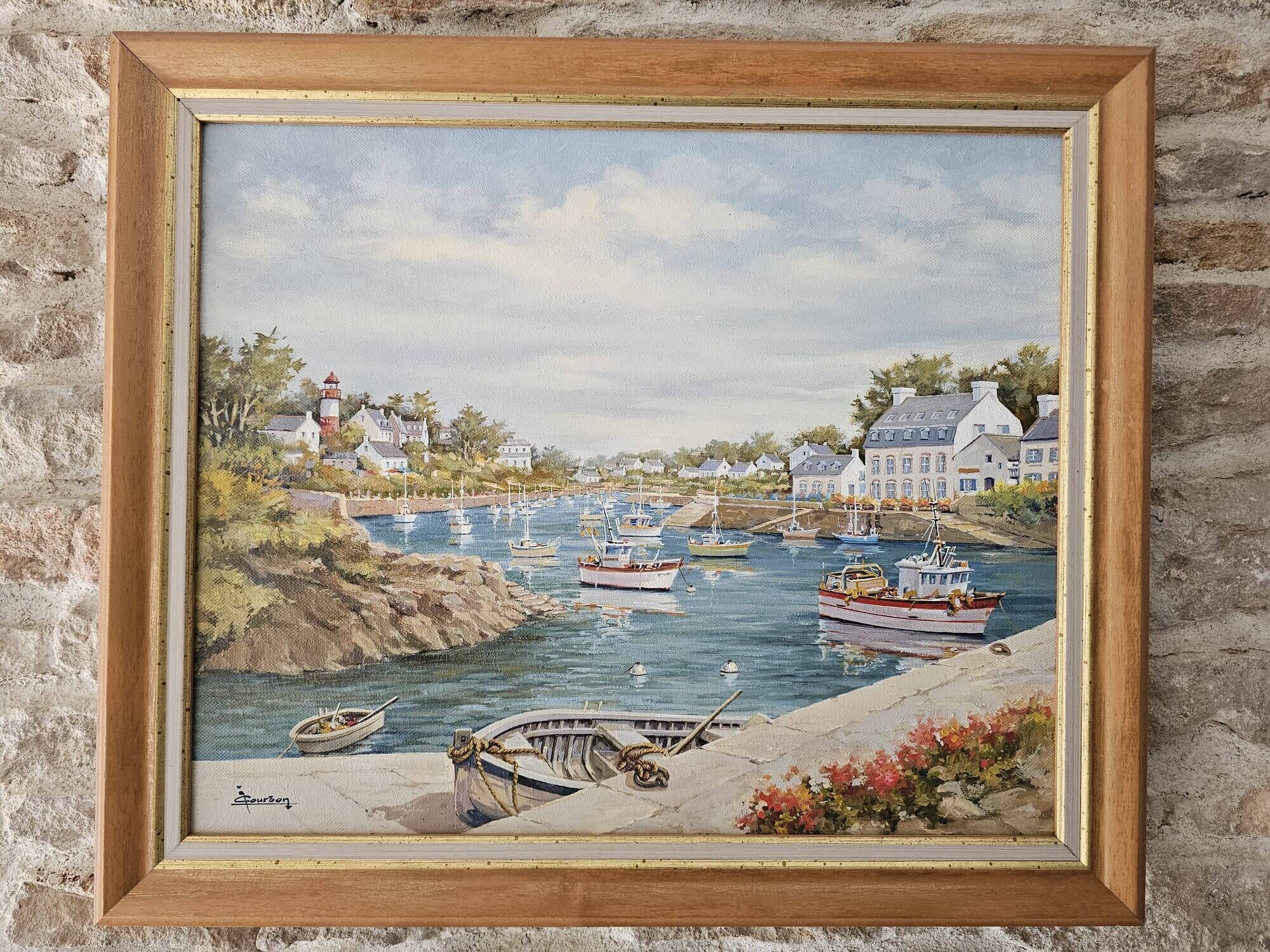 Oil Painting on Canvas Marine - Landscape Brittany - Doelan Signed J Courbon