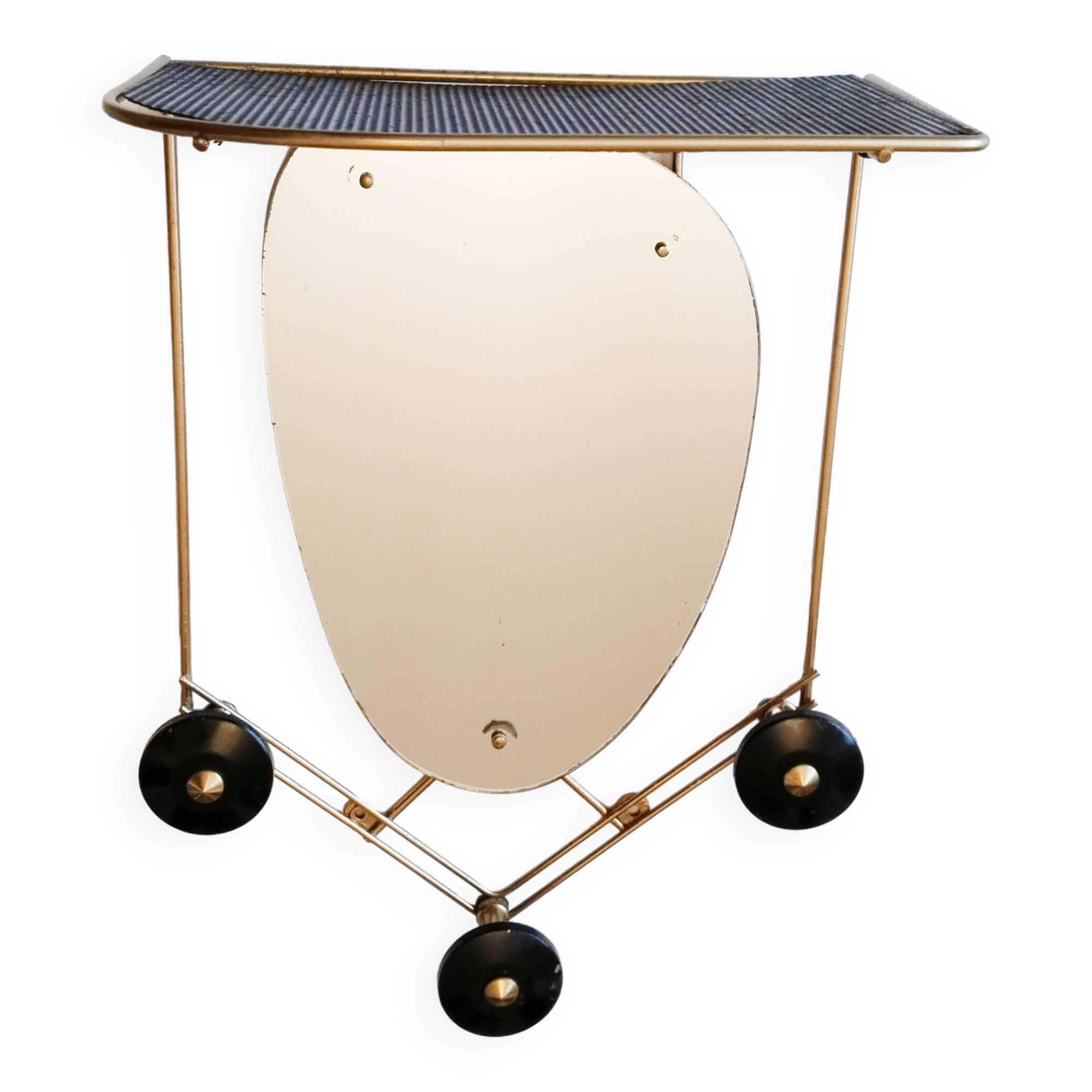 Matégot design mirror coat rack in brass and black perforated metal