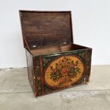 Coffre Populaire Peint Vintage Pin Massif – Art Folk Alsacien