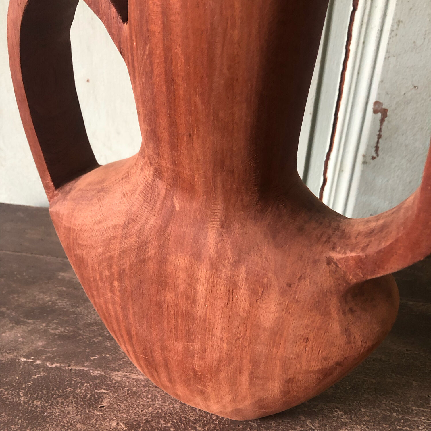 Vase in carved teak wood, 60s