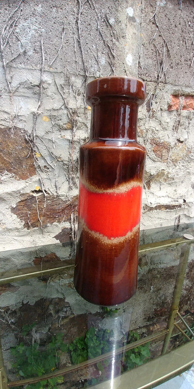 Vintage soliflore vase in glazed ceramic 70s W.Germany orange/brown