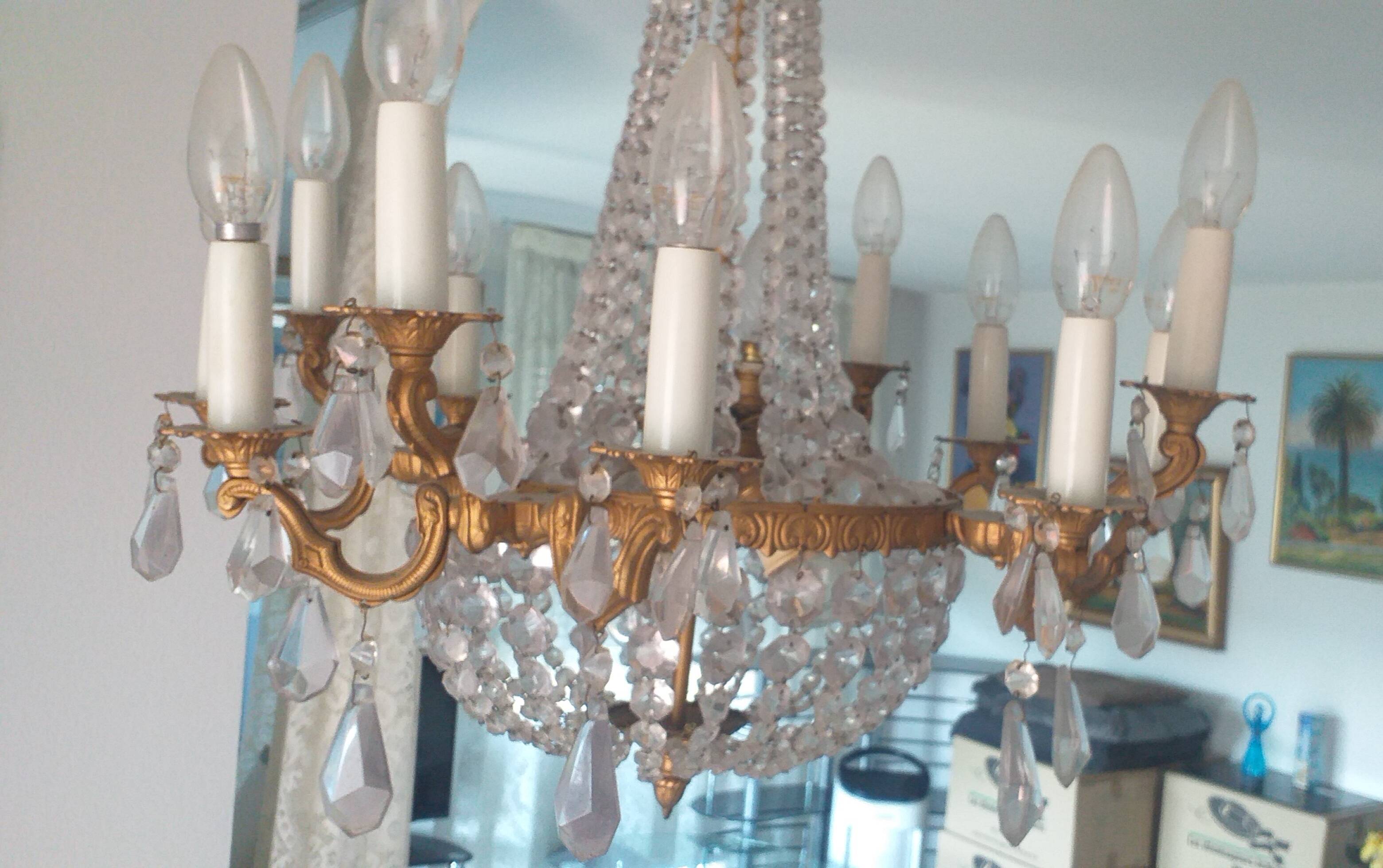 Lustre baroque véritable cristal de bohème et bronze 12 branches