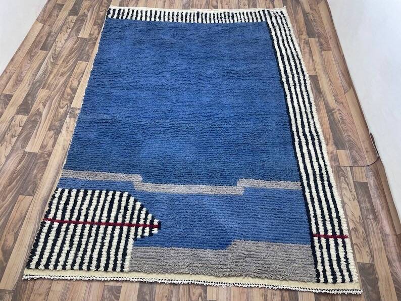 Traditional handmade Moroccan rug, blue, size 1.5/2.5 m.