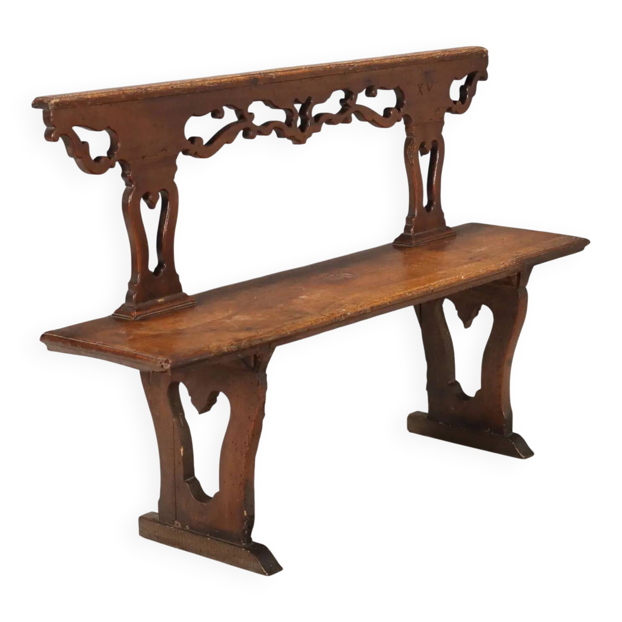Antique walnut wood bench, Italy, 18th century