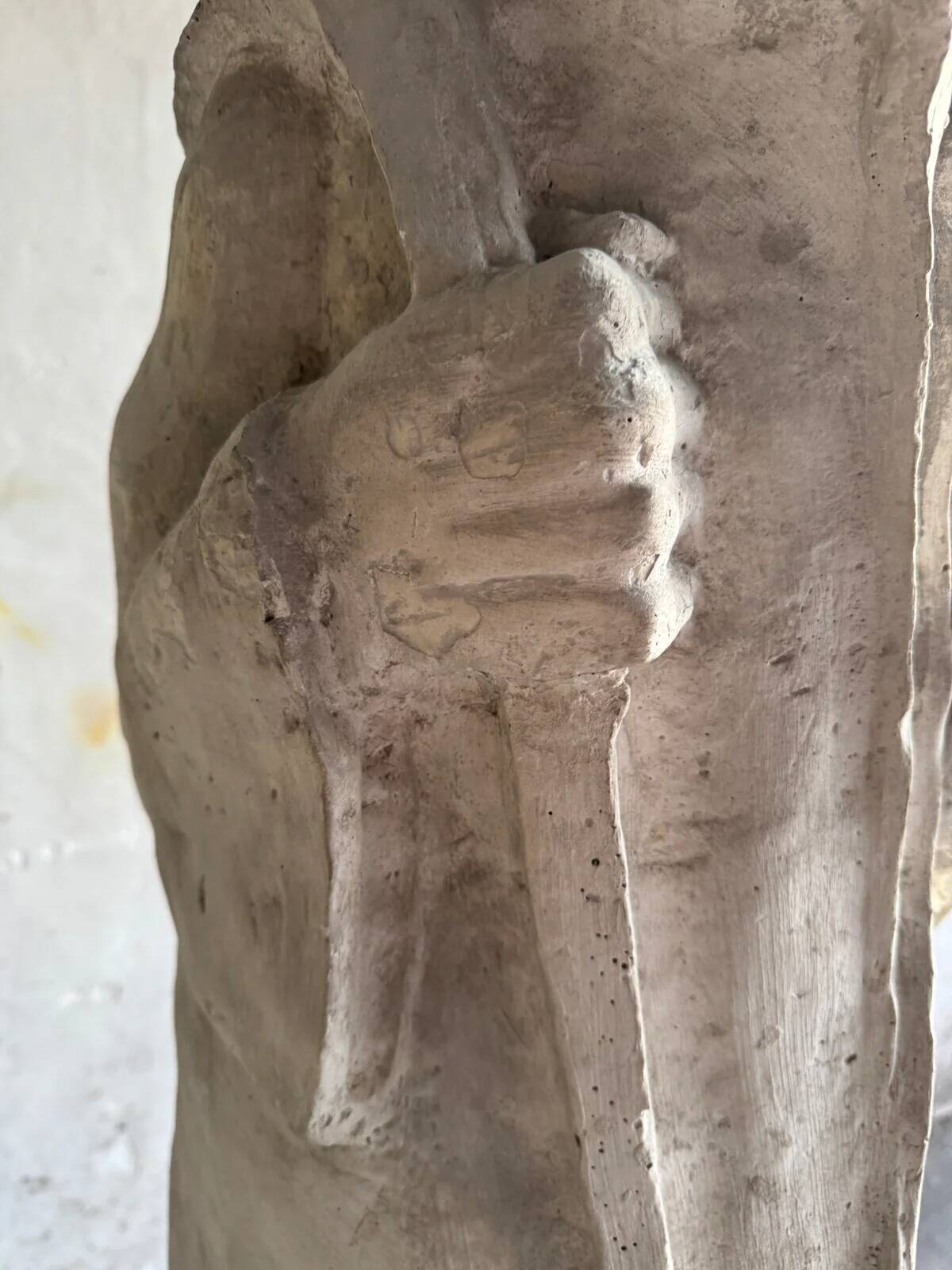 Set of two natural white plaster sculptures by Walter De Buck — figurative folkloric pair