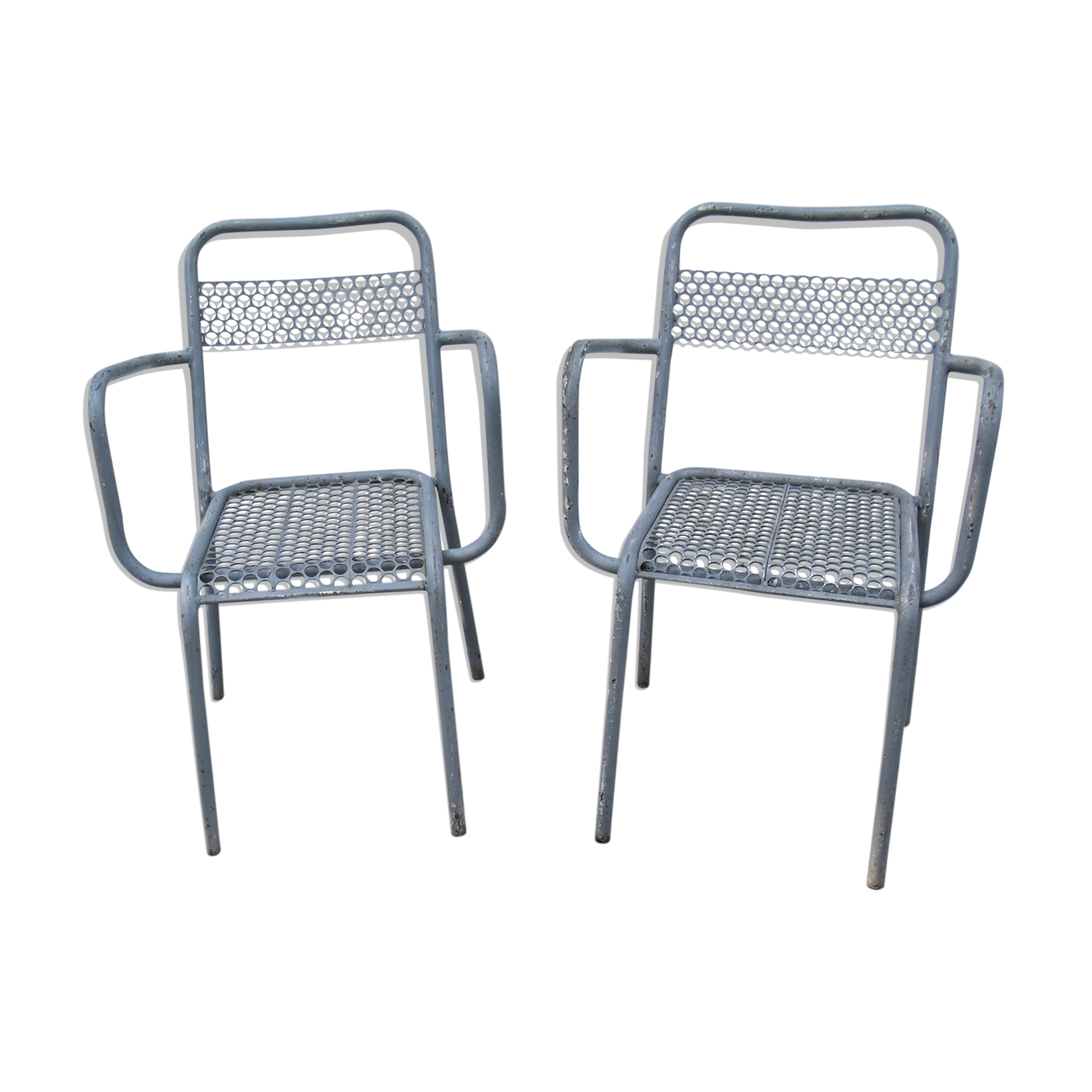 Pair of open metal armchairs