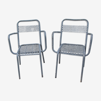 Pair of open metal armchairs