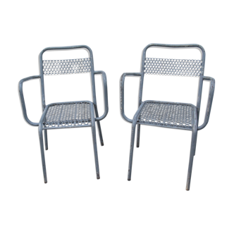 Pair of open metal armchairs