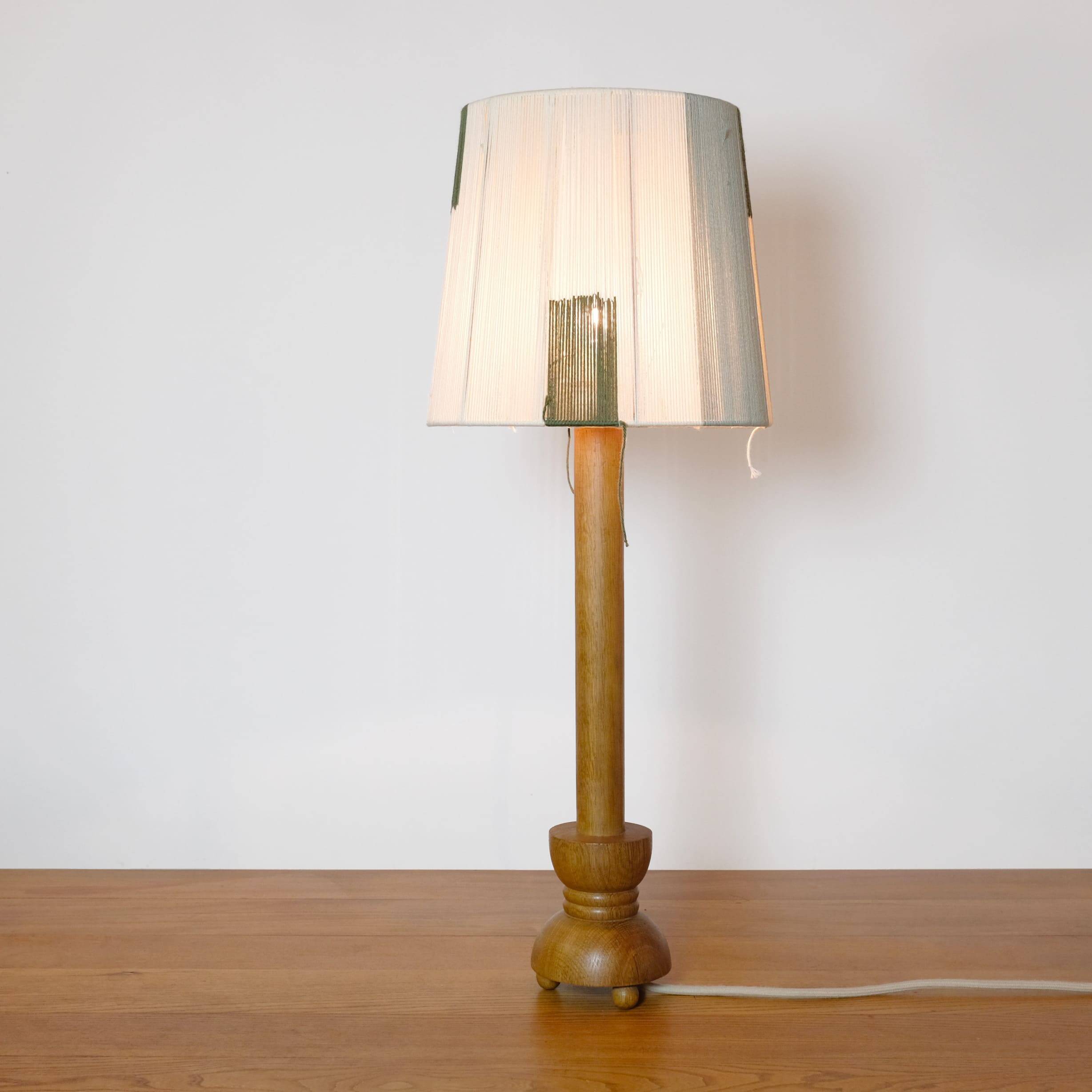 Wooden candle holder mounted as a lamp and its rope lampshade (large).