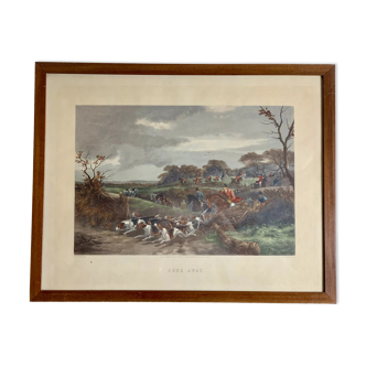 English engraving of hunting hound and hunting dog