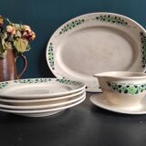 French vintage set of 4 plates, sauce boat and platter, from Longchamps, Cannes model
