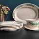 French vintage set of 4 plates, sauce boat and platter, from Longchamps, Cannes model