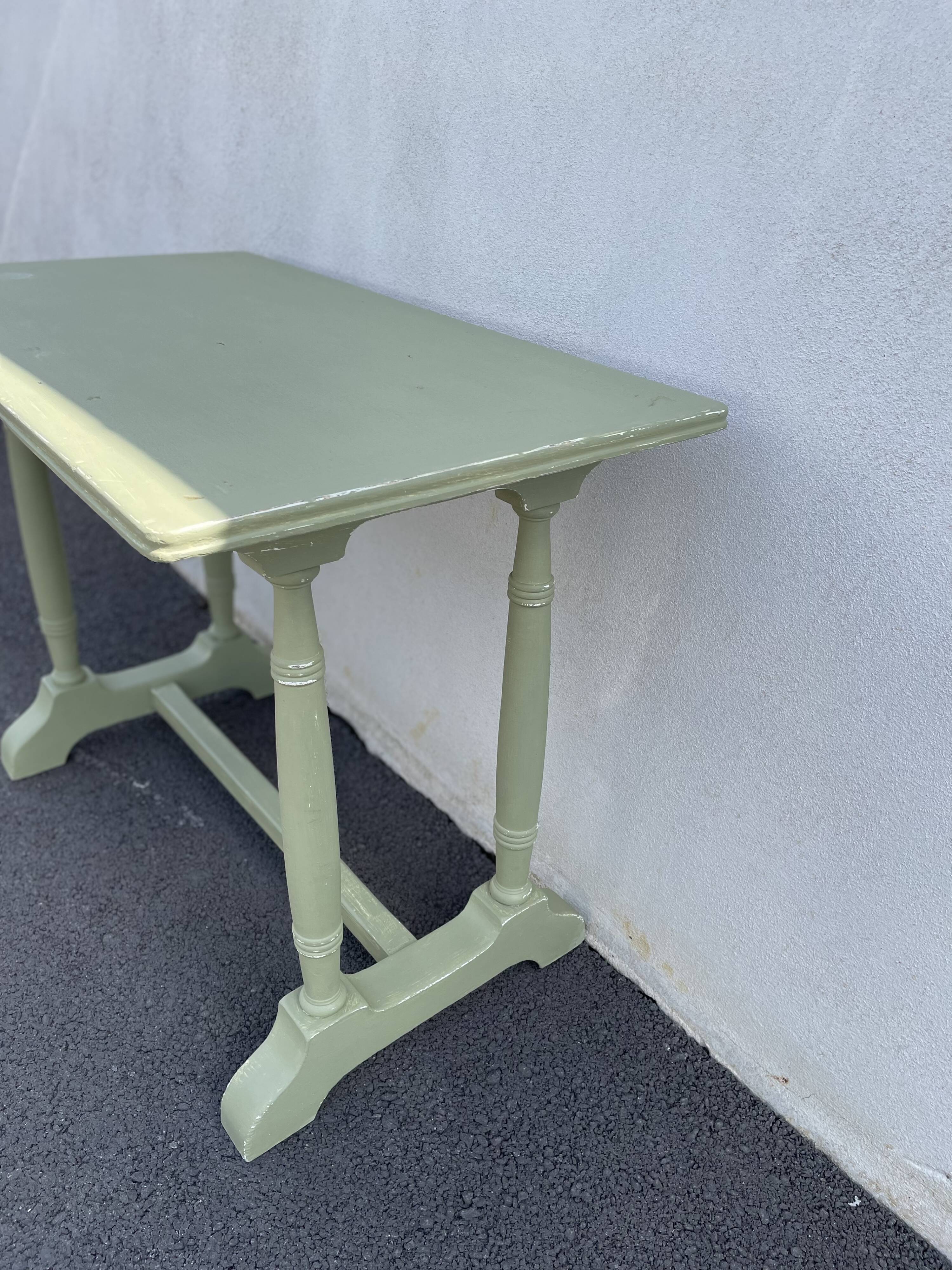 Patinated green baluster table