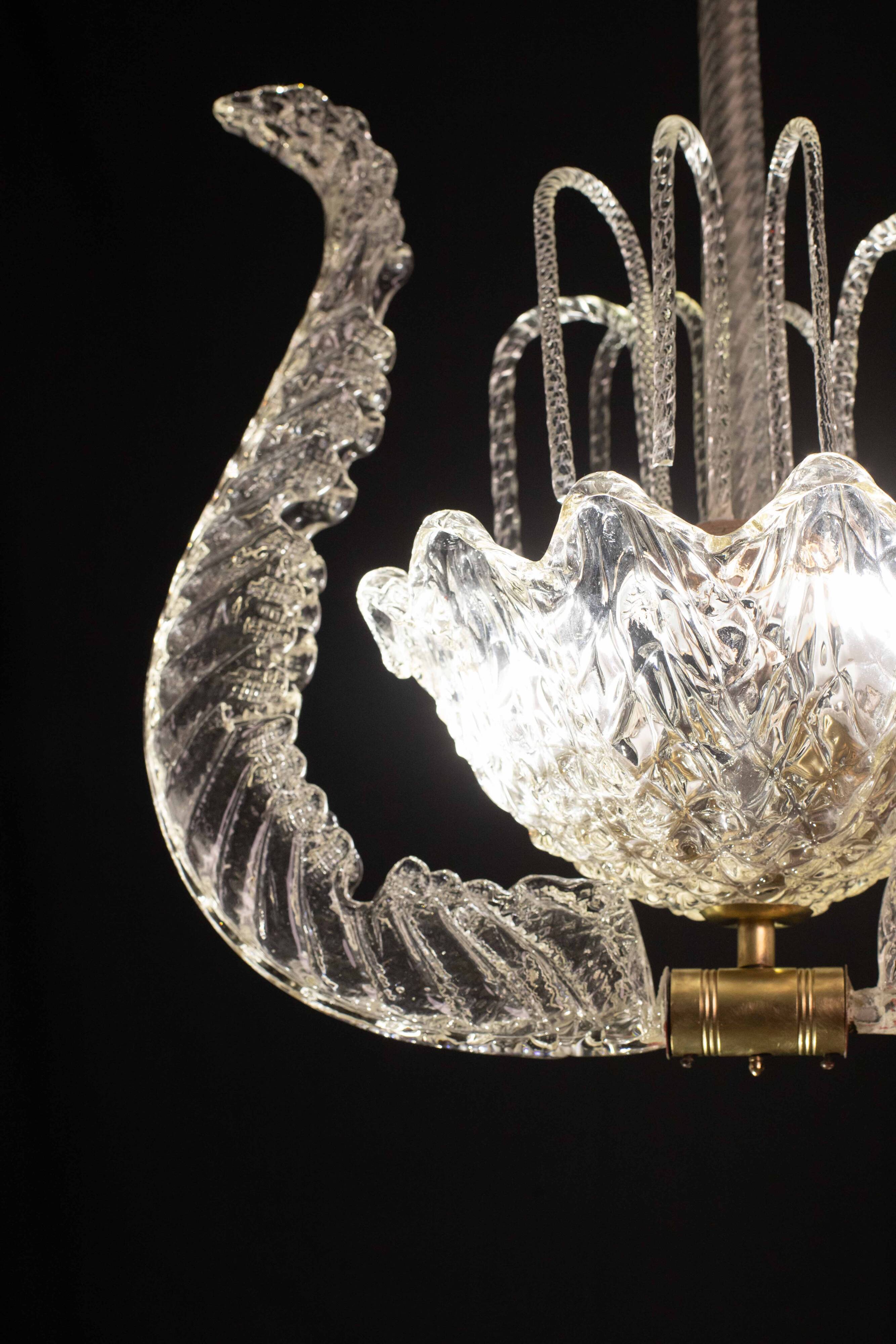 Set of 3 Art Decò Fountain Chandelier By Barovier e Toso, Murano Glass, 194