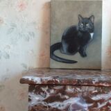 Portrait of cat painting on canvas