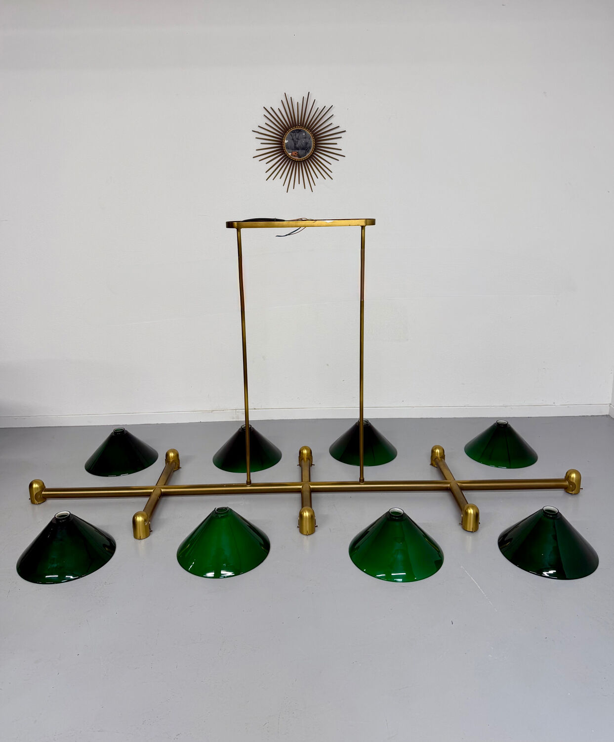 Large brass and green opaline pendant lamp 260 cm 1970s