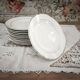 Set of 12 white earthenware dessert plates with a gold rim from Sarreguemines.