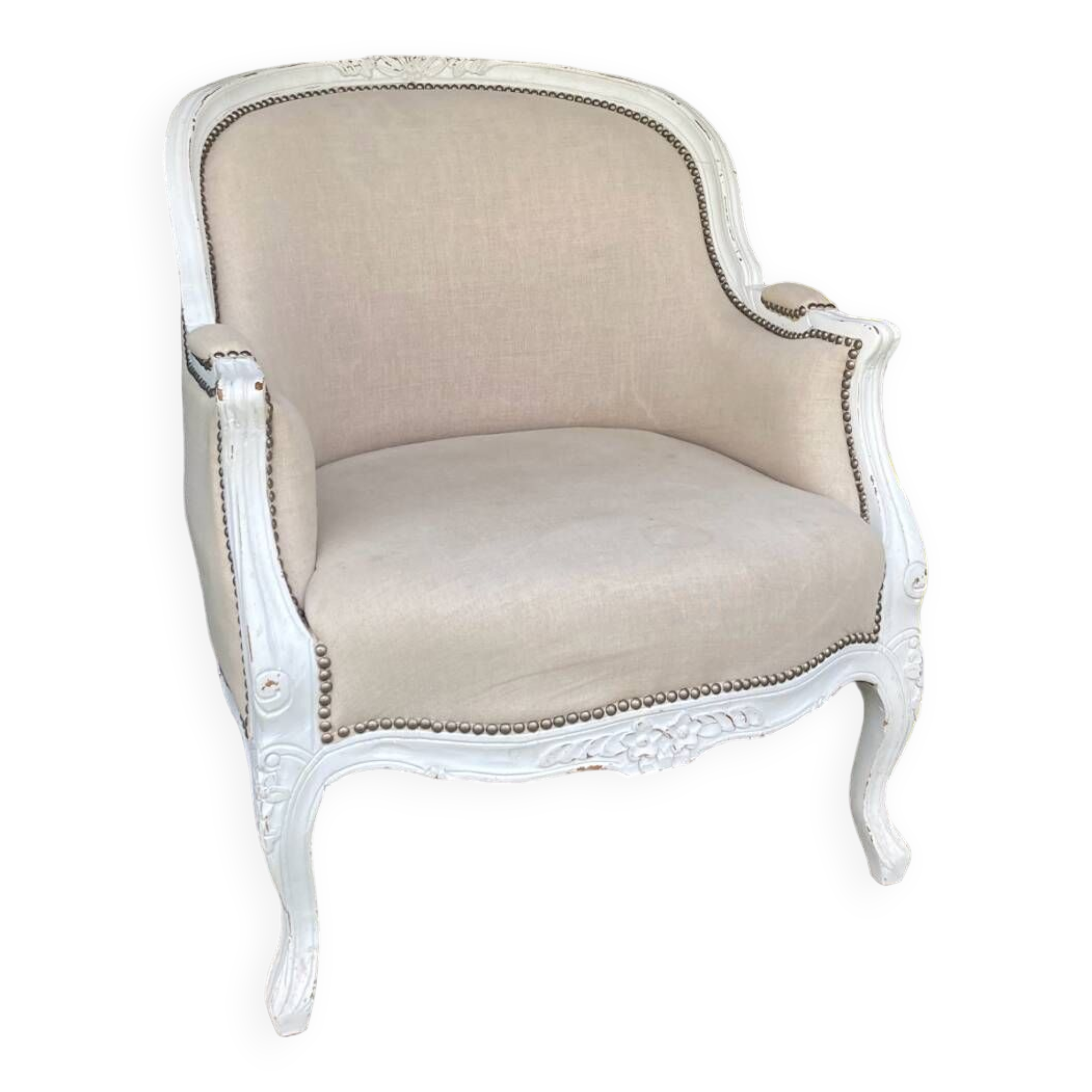 Bergère St Louis XV white rechampi 20th century