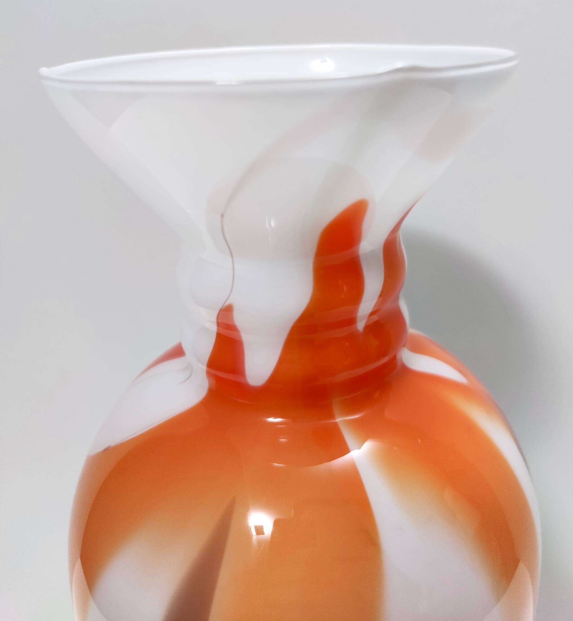 White, Orange and Brown Murano Glass Vase by Carlo Moretti, Italy