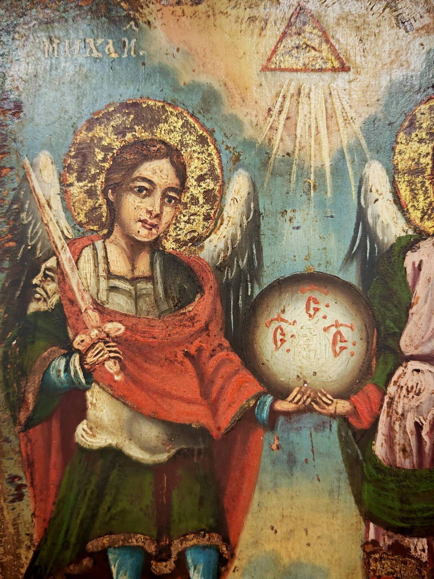 Antique Orthodox icon of Archangels Michael and Gabriel 1857