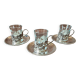 Set of 3 small metal glasses and saucers