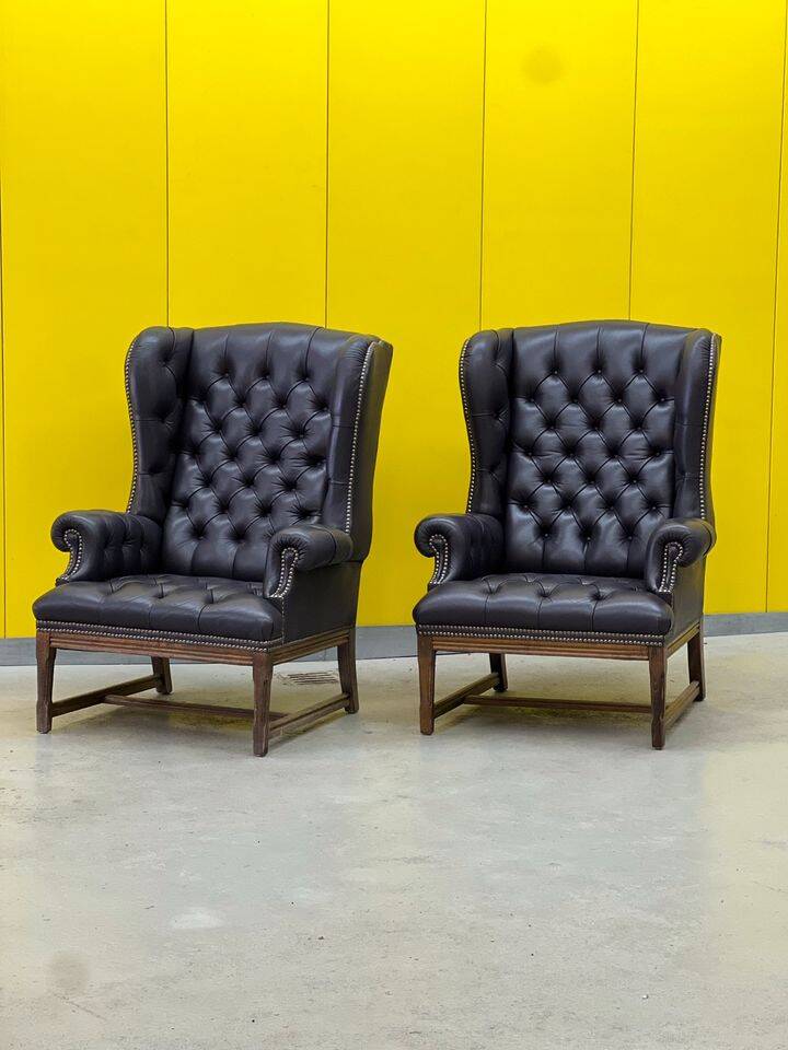 Vintage Tufted Leather Chesterfield Style Wing Back Chair (Price is For One Chair)