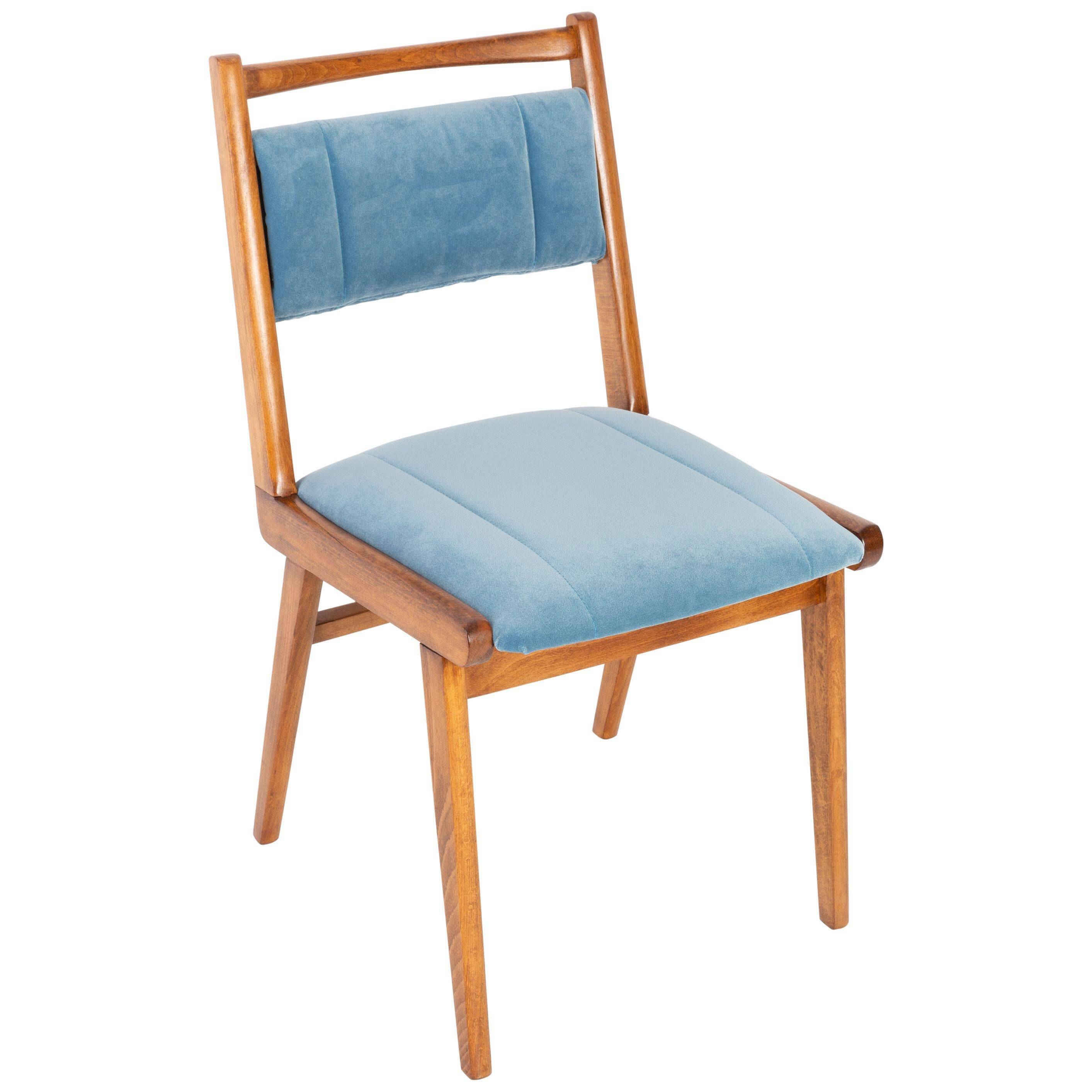 Vintage light blue velvet chair, mid-century, Europe, 1960s.